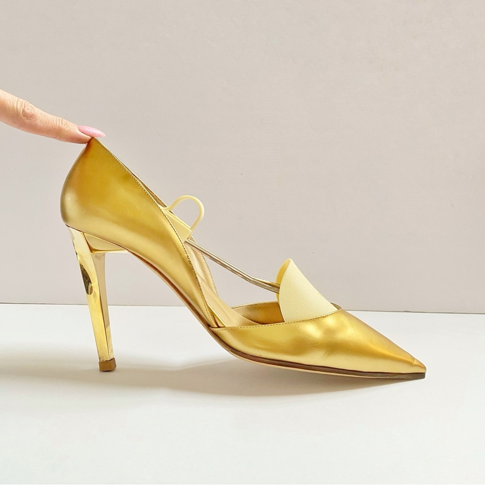 JIMMY CHOO METALLIC GOLD POINTED TOE METAL HIGH HEEL PUMPS - Picture 6 of 13